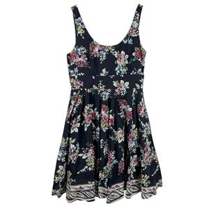 Aryeh Sleeveless Midi Dress Women’s Large Navy Floral Fit Flare 100% Cotton